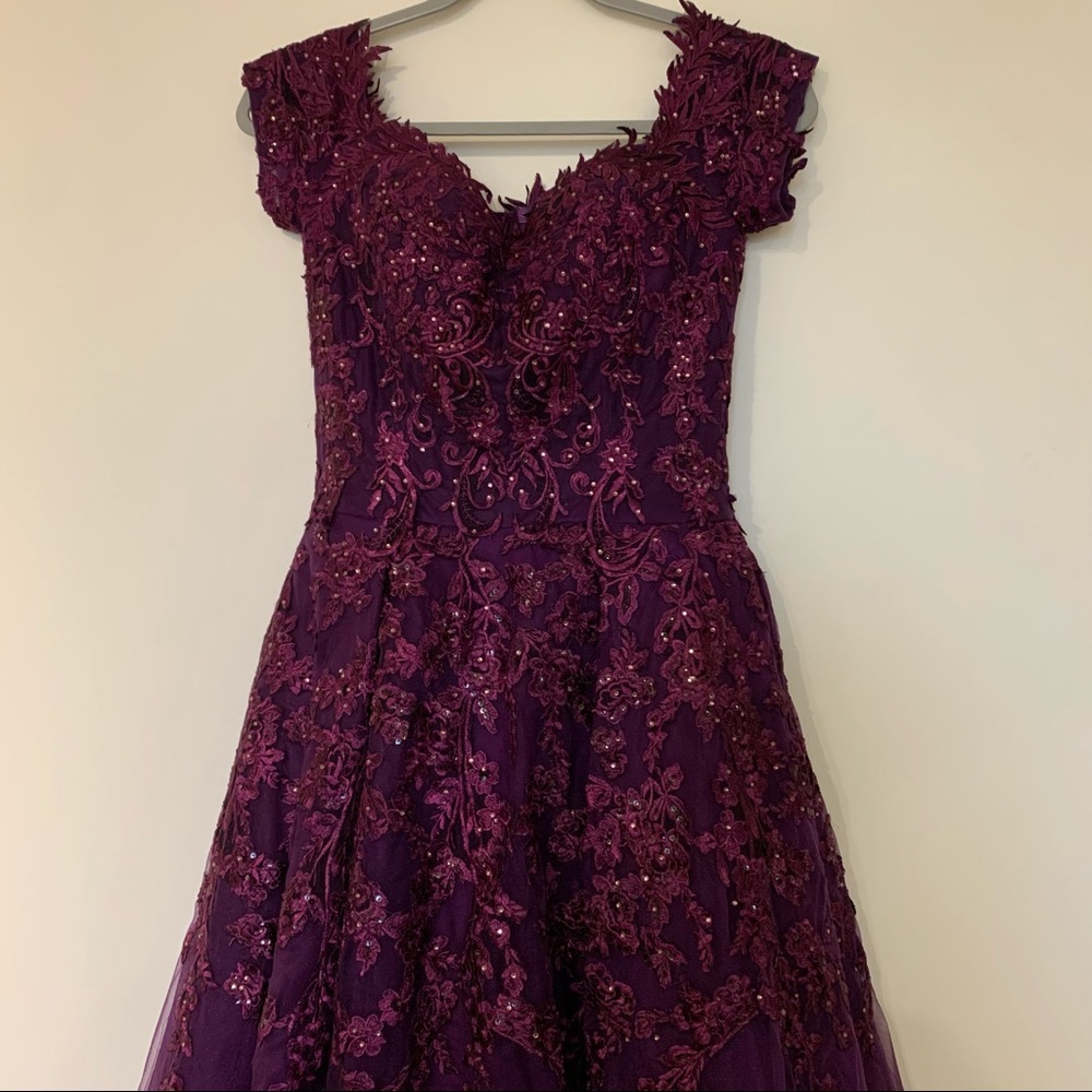 Purple embroidered purple prom dress